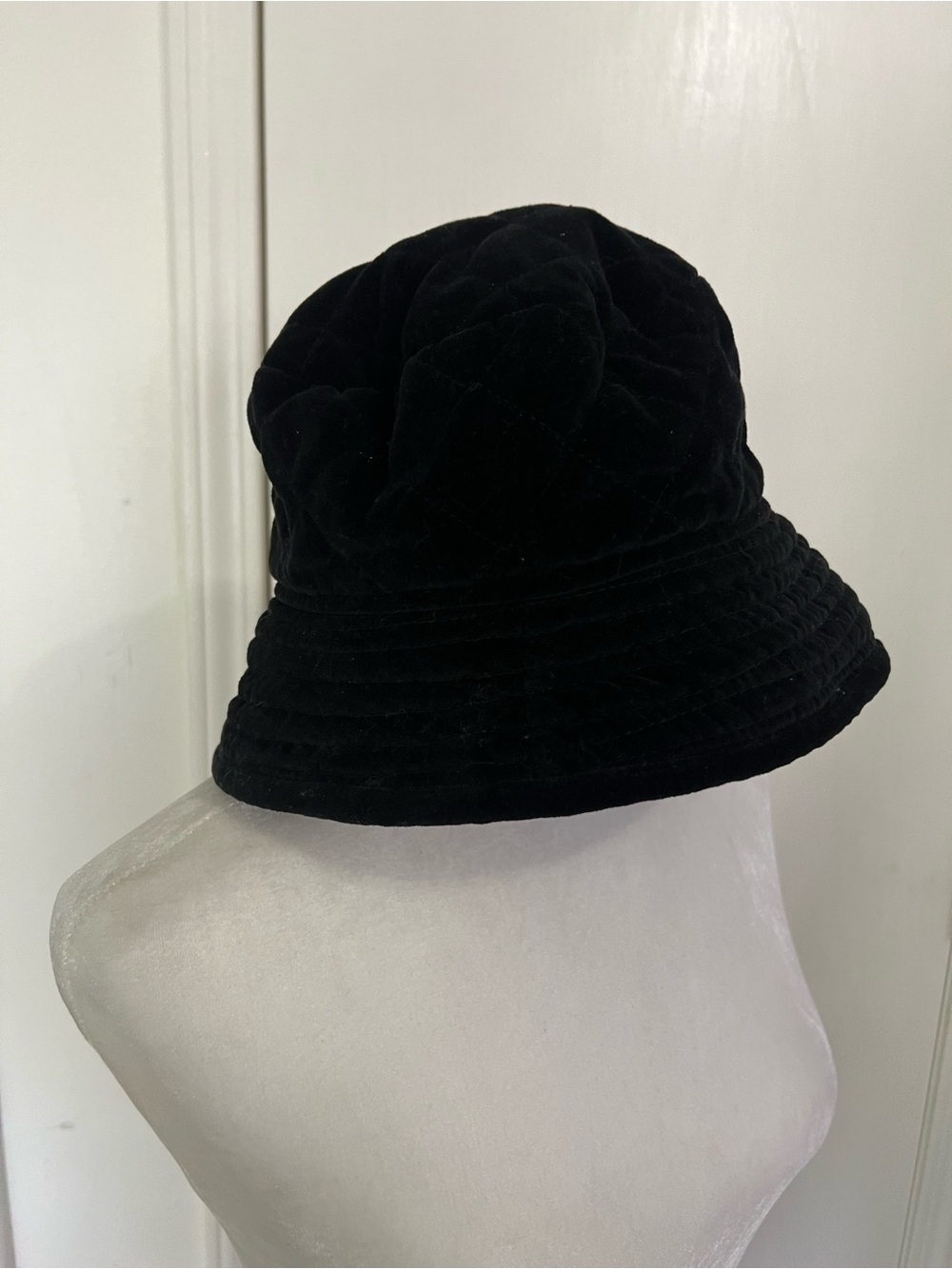 Black Quilted Velvet Bucket Hat Gender Neutral, 100% Cotton